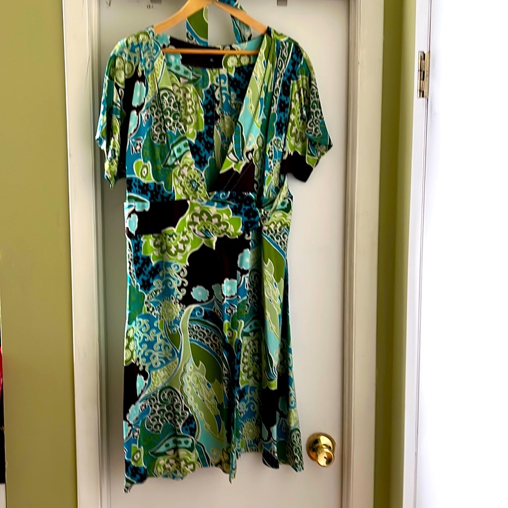 Banana Republic Dress, Wrap Dress, Green and Blue Patterned, Regular 16